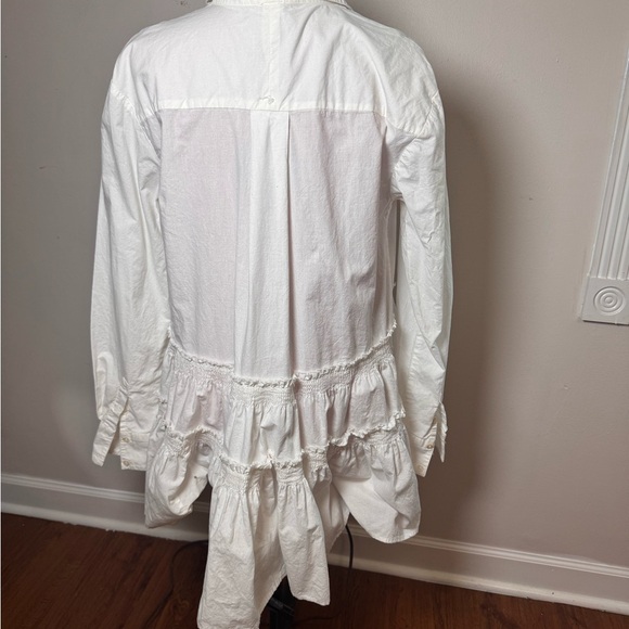 Free People White Pintuck Smocked Ruffle cotton Shirt Dress – Size Medium - Picture 4 of 6